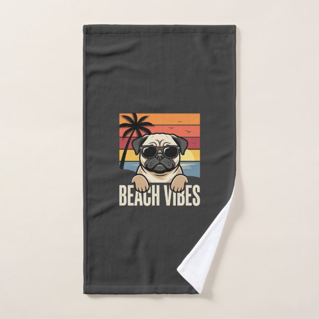Beach Vibes Pug Dog Sunset Hand Towel (Hand Towel)