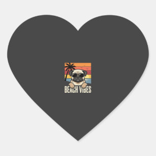 Beach Vibes Pug Dog Sunset Heart Sticker