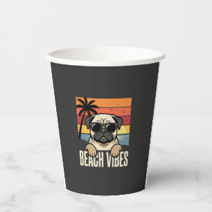 Beach Vibes Pug Dog Sunset Paper Cups