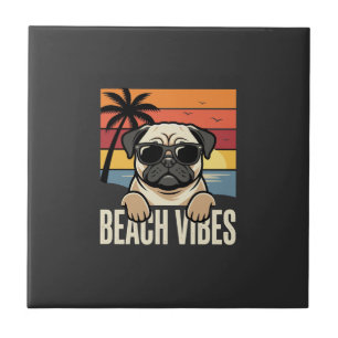 Beach Vibes Pug Dog Sunset Tile
