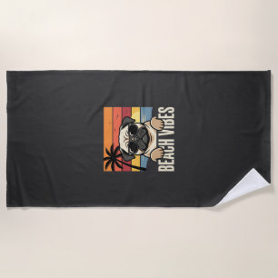 Beach Vibes Pug Dog Sunset Towel