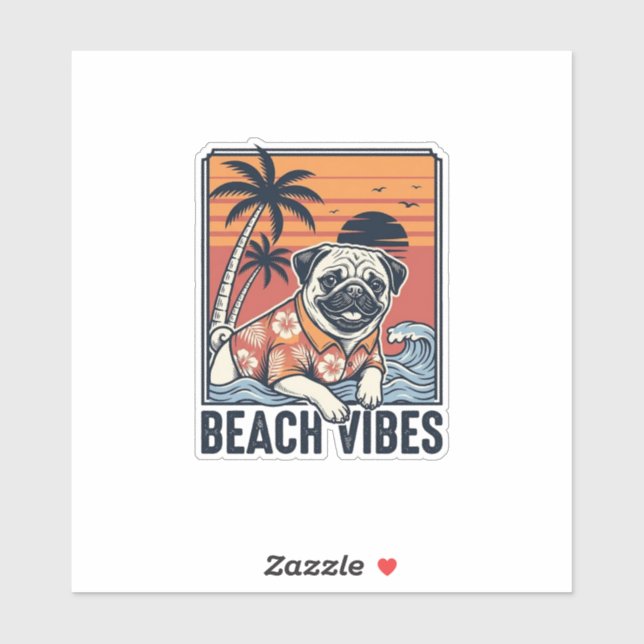 Beach Vibes Pug Vintage Engraving Design_1 (Sheet)