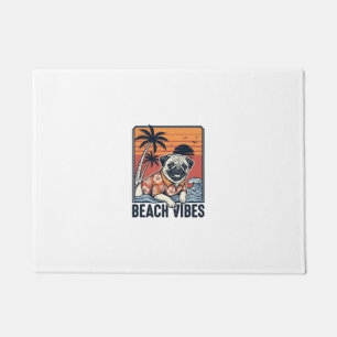 Beach Vibes Pug Vintage Engraving Design_1 Doormat