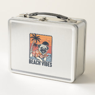 Beach Vibes Pug Vintage Engraving Design_1 Metal Lunch Box