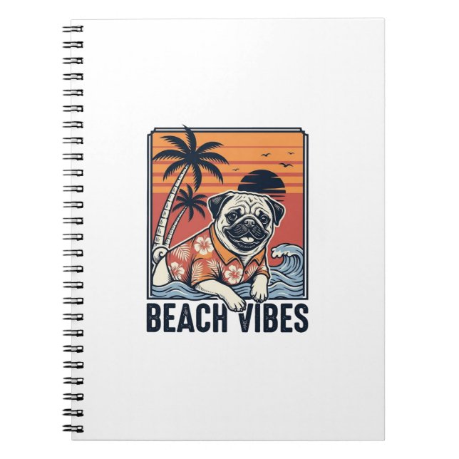 Beach Vibes Pug Vintage Engraving Design_1 Notebook (Front)