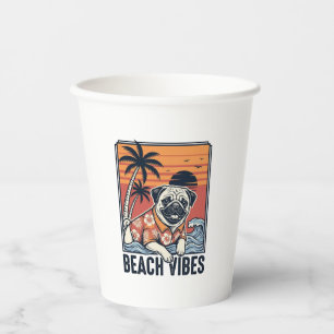 Beach Vibes Pug Vintage Engraving Design_1 Paper Cups