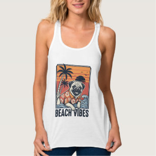 Beach Vibes Pug Vintage Engraving Design_1 Singlet