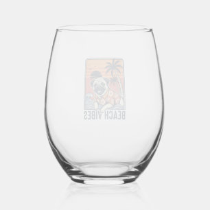 Beach Vibes Pug Vintage Engraving Design_1 Stemless Wine Glass
