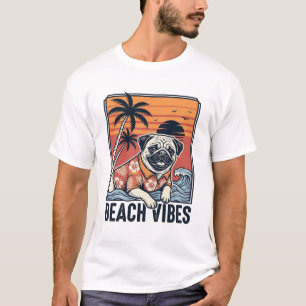 Beach Vibes Pug Vintage Engraving Design_1 T-Shirt