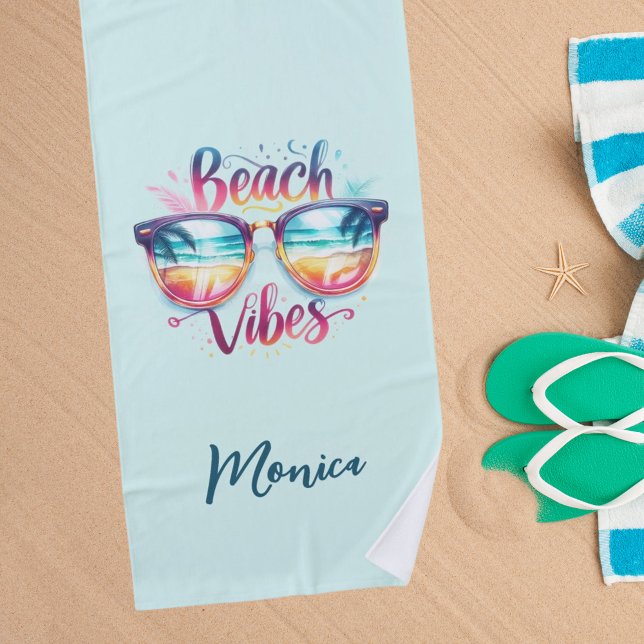 Beach vibes quote fun name beach towel (Creator Uploaded)