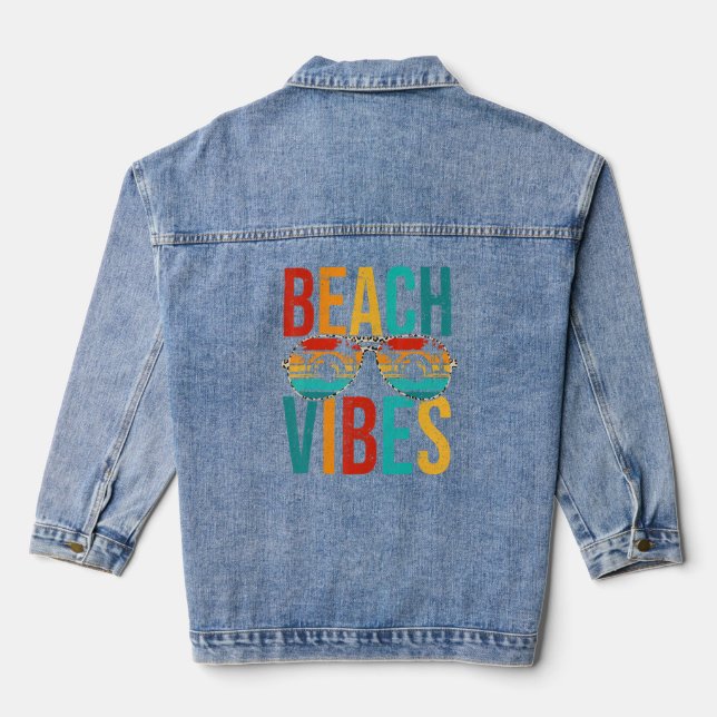 Beach Vibes Retro Summer Sunglasses Happy Last Day Denim Jacket (Back)