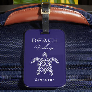 Beach Vibes Sea Turtle Personalised Navy Blue Luggage Tag