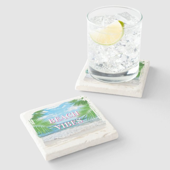Beach Vibes Stone Coaster Set (Side)