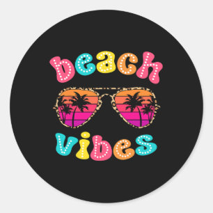Beach Vibes Summer Sungles Retro Cute Girl Women K Classic Round Sticker
