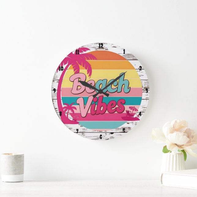 Beach Vibes Sunset Clock Tropical (Home)