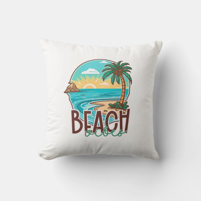 Beach Vibes Sunset – Tropical Palm Tree & Ocean  Cushion (Front)