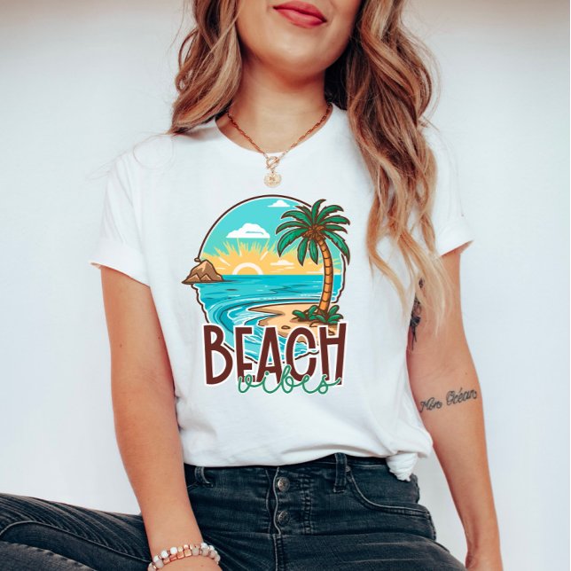 Beach Vibes Sunset – Tropical Palm Tree & Ocean  T-Shirt (Creator Uploaded)