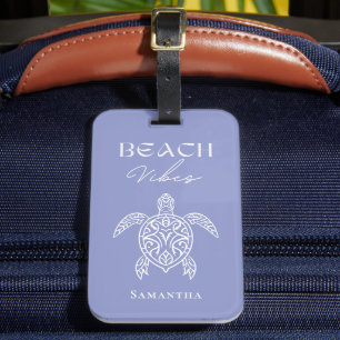 Beach Vibes Tribal Sea Turtle Dusky Blue Luggage Tag