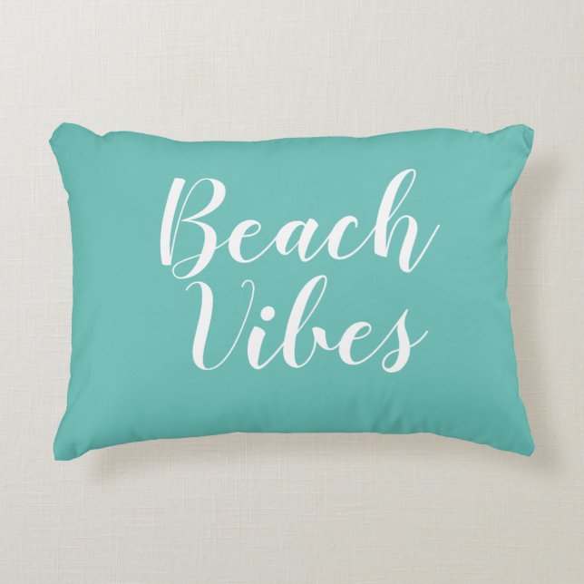Beach Vibes Turquoise Script Accent Pillow (Front)