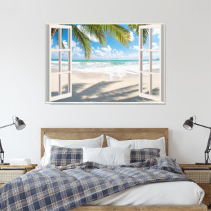 Beach View Fake Window Home Office  Canvas Print