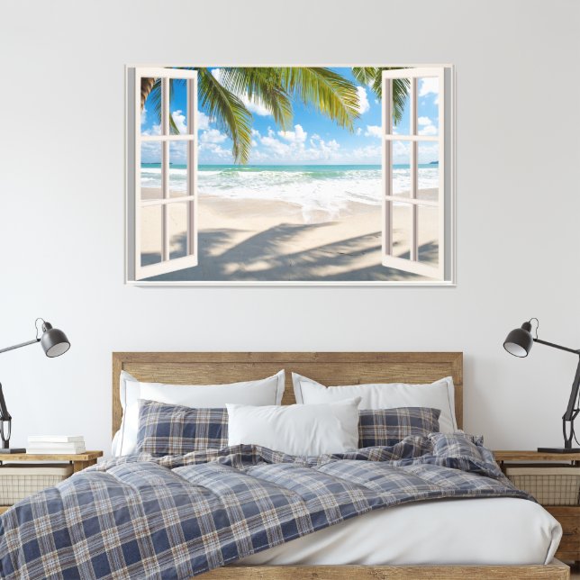 Beach View Fake Window Home Office  Canvas Print (Insitu(Bedroom))