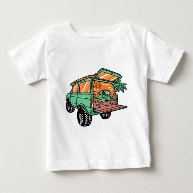 Beach View in the Car Illustration summer fun Baby T-Shirt (Front)