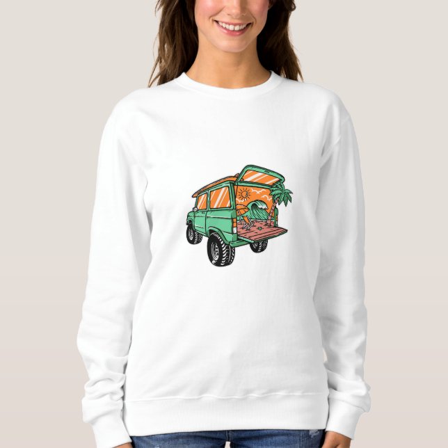 Beach View in the Car Illustration summer fun Sweatshirt (Front)