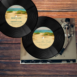 Beach Vinyl Music Record Wedding Save the Date Invitation