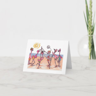 Beach Volleyball Flamingo Notecard