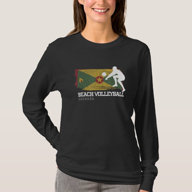 Beach Volleyball Grenada Flag Love Volleyball Play T-Shirt (Front)