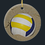 BEACH VOLLEYBALL PHOTO CERAMIC TREE DECORATION<br><div class="desc">PHOTO OF VOLLEYBALL ON THE BEACH IN THE SAND</div>