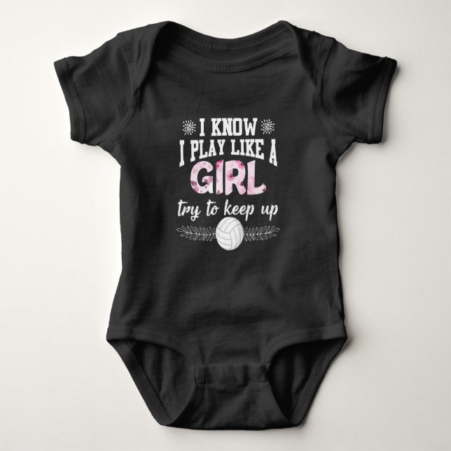 Beach Volleyball Player Play Like A Girl Athletic Baby Bodysuit (Front)