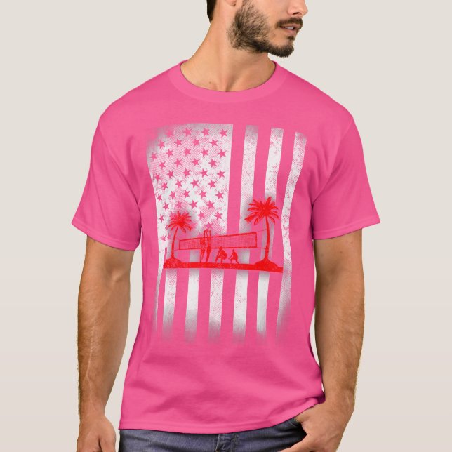Beach Volleyball Us Flag T-Shirt (Front)