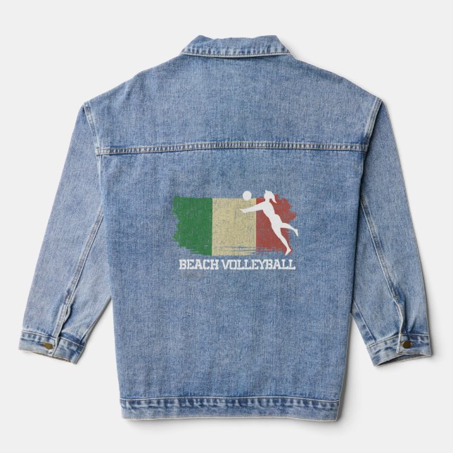 Beach Volleyball Womens Italy Flag Volleyball Girl Denim Jacket (Back)