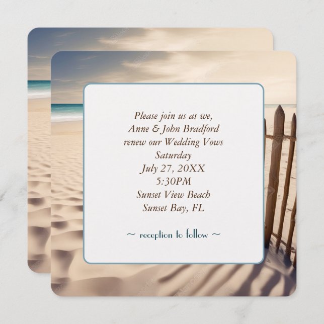 Beach Vow Renewal Wedding  Invitation (Front/Back)