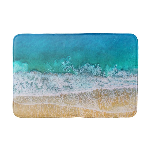 Beach Walk Ocean teal Waves Water Breeze Bath Mat (Front)