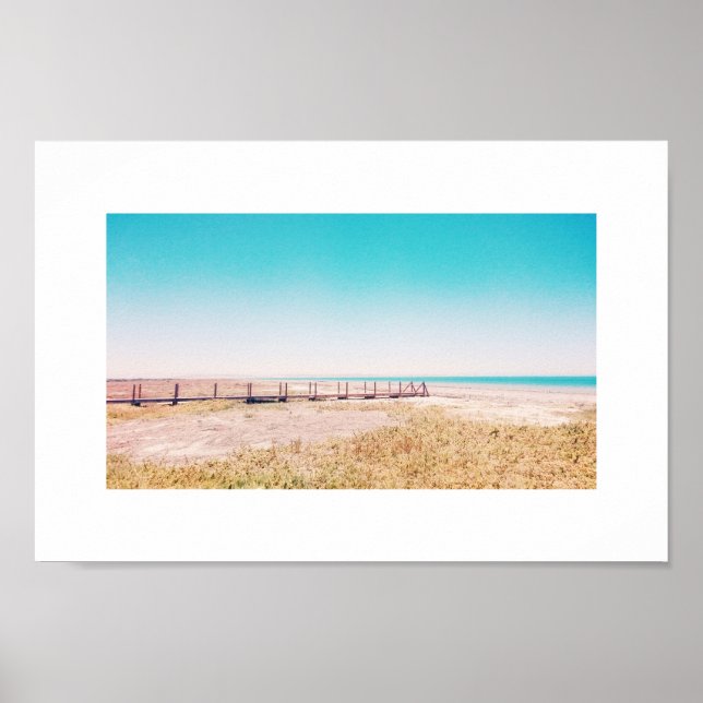 Beach Walkway Pastel Blue Pink Landscape Poster (Front)