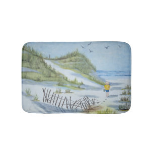 Beach watercolor bath mat