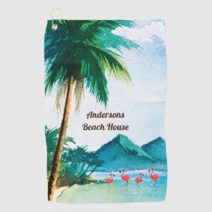 Beach Watercolor Blue Green Tropical  Golf Towel