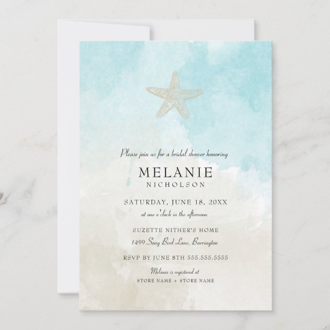 Beach Watercolor Bridal Shower Invitation (Front)