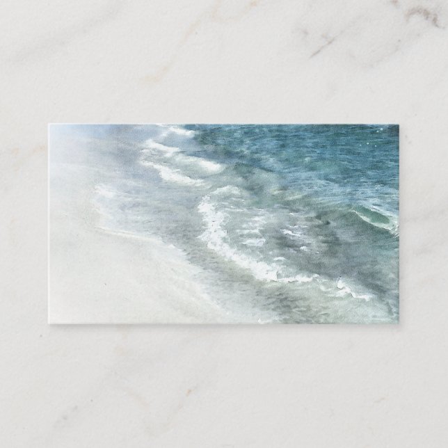 Beach Watercolor - Coastal Teal Dark Blue Waves Business Card (Front)