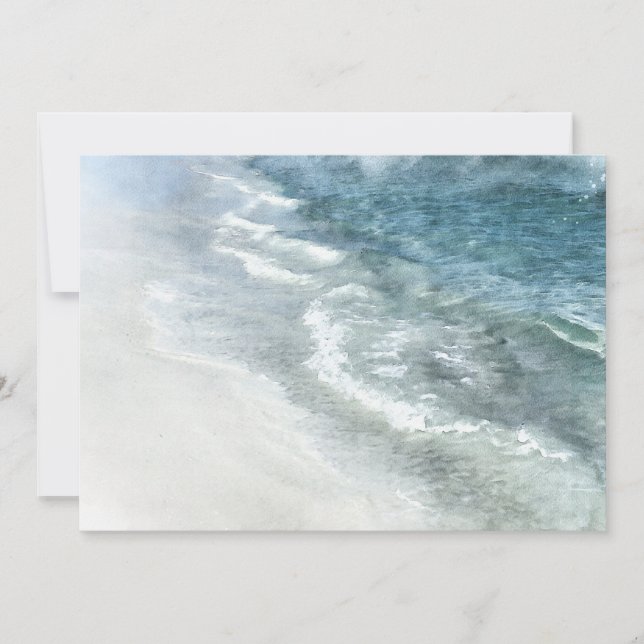 Beach Watercolor - Coastal Teal Dark Blue Waves Invitation (Front)