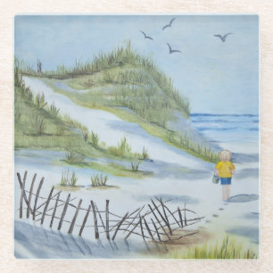 Beach watercolor glass coaster
