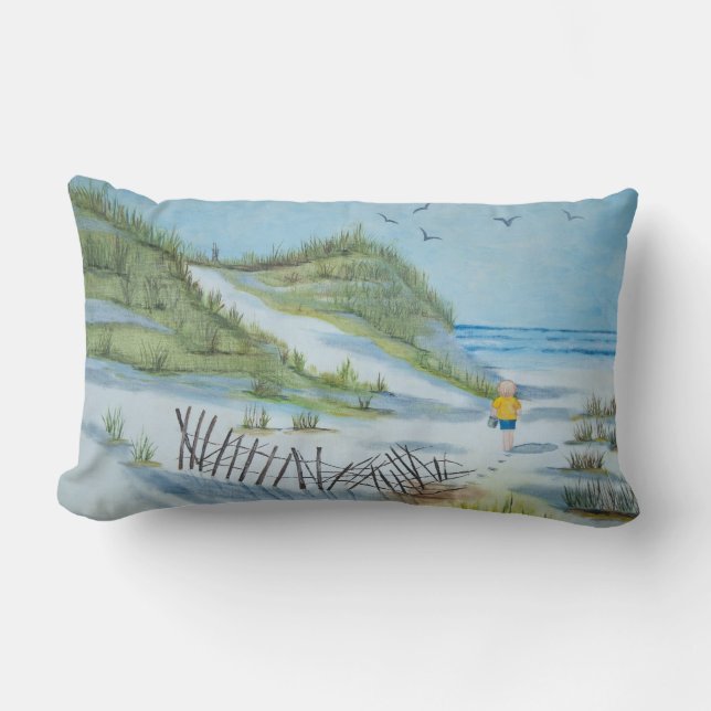 Beach Watercolor Lumbar Cushion (Front)