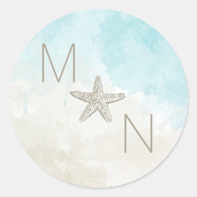 Beach Watercolor monogram wedding envelope seal (Front)