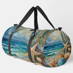 Beach Watercolor Nautical Large Duffle Bag