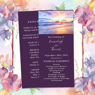 Beach Watercolor Pink Sunrise Wedding Programme
