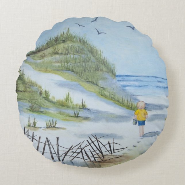 Beach watercolor round cushion (Front)