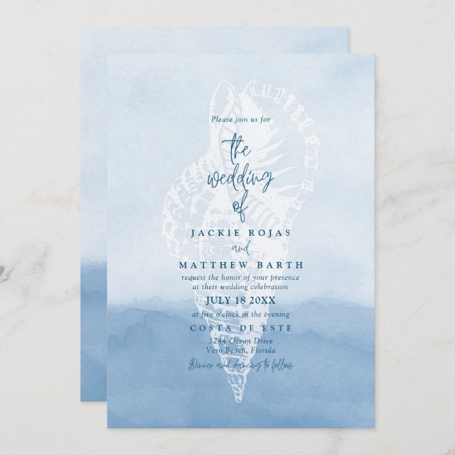 Beach Watercolor Seashell Wedding Invitation (Front/Back)