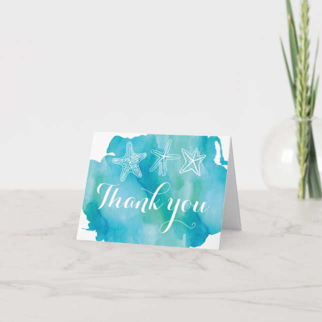 Beach Watercolor Starfish Wedding Thank You Cards (Front)
